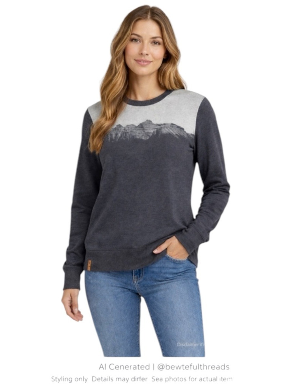 Charcoal Mountain Graphic Sweatshirt Minimalist Outdoorsy Cozy Pullover S